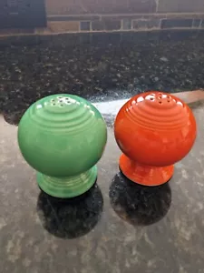 Vintage Fiesta Salt & Pepper Shakers in Original Red and Light Green Glaze - Picture 1 of 5