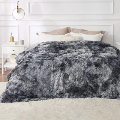 	Bedsure Faux Fur King Size Blankets for Bed Grey - Tie-dye Fuzzy Fluffy Soft... - Image 1 of 4