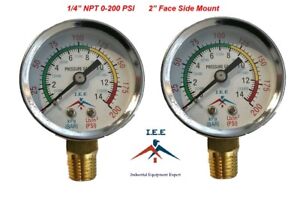2 Air Compressor Pressure/Hydraulic Gauge 2" Face Side Mount 1/4" NPT 0-200 PSI