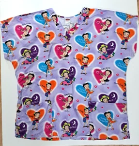 Blusa Médica Vintage Betty Boop Manga Corta Uniforme Enfermera Corazones Para Mujer Talla XL - Imagen 1 de 5