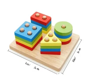 "Montessori Wooden Stacking & Sorting Toy – Geometric Shapes Building Blocks - Picture 1 of 4