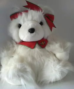 Vintage 1987 Santa Bear Mrs. Santa Bear Fluffy Long Hair Stuffed Plush with Red - Picture 1 of 6