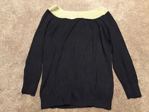 Women Ralph Lauren Black Gold Metallic Silk Blend Sweater Medium Lightweight - Picture 1 of 7