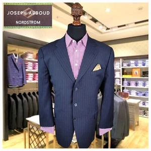 JOSEPH ABBOUD Mens Blazer Super 100s Wool 46R Blue Striped Sport Suit Coat USA - Picture 1 of 15
