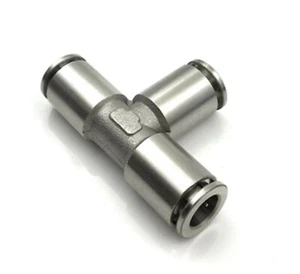 Metall 3 Wege 10 mm Pneumatik T Push Fit Schnellverschraubung Verbinder Rohr T-Stück 16 Bar UK - Bild 1 von 1
