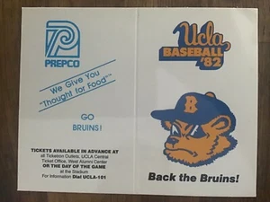 Calendario de bolsillo de béisbol desplegado UCLA Bruins NCAA 1982 patrocinado por Prepco - Imagen 1 de 3