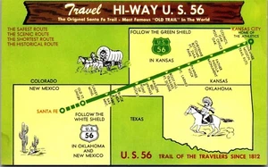 Vintage Postcard Travel Hi-Way US 56 Santa Fe Trail Map Interest Point NM KS OK - Picture 1 of 3