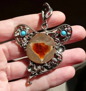 Ciondolo turchese opale pazzo argento sterling senza marchio artigianale vintage fatto a mano - Foto 1 di 20