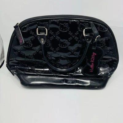 HELLO KITTY Black Satchel Style Handbag Handles LOGO Tag Sanrio Loungefly  READ - Image 1 of 4