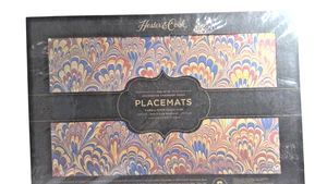 Hester & Cook Placemats Pad Of 12 Marble Paper Red Blue Peacock Handmade - Picture 1 of 4