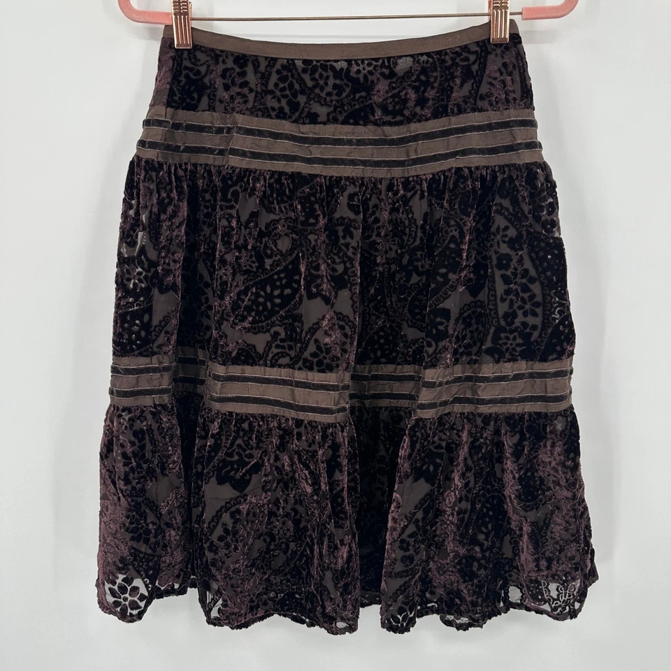 Falda midi Sundance de terciopelo Burnout cachemir en capas para mujer talla 4 marrón Foto 1 de 4