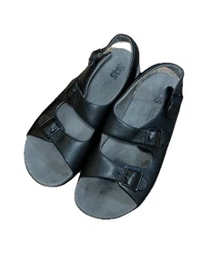 SAS Womens Relaxed Black Leather Flats Sandals ComfortableOrthopedic Shoes 11.5W - Picture 1 of 9