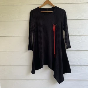 IC by Connie K L Black Knit  Tunic Top  Blouse Oversized Ribbed Lagenlook - Picture 1 of 8