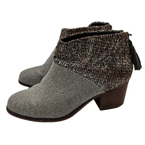 Toms Leila Bootie grau Filz Glanz Boucle Stiefel gestapelter Blockabsatz Damengröße 8 - Bild 1 von 5