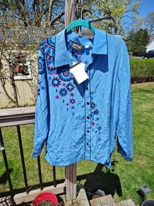 Bob Mackie Wearable Art Vintage 100 % Seide gestreifte geknöpfte Bluse Damen XLarge - Bild 1 von 7