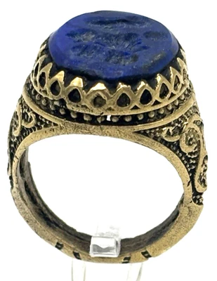 Large Romanesque blue intaglio ring W size – engraved bronze signet 23mm - Image 1 of 4