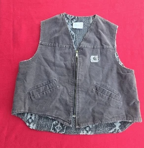 Carhartt Vintage Vest Grey/Gray Blanket Aztec Sherpa Lined Men's 2XL Zip Up - Picture 1 of 8