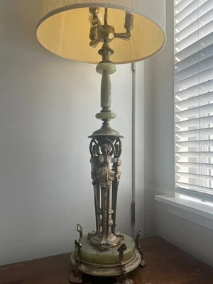 Vintage Rembrandt Gold & Green Marble Table Lamp Chicago 1940s NeoclVintage lamp - Image 1 of 4