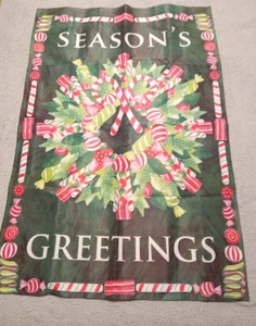 Christmas Season's Greetings outdoor Candy Cane Wreath banner 48" x 29" - NEW - Picture 1 of 3
