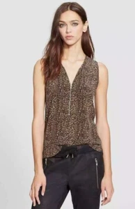 THE KOOPLES Tanktop Bluse Seide Leopardenmuster V-Ausschnitt Reißverschluss vorne Saks S 198 $ - Bild 1 von 9
