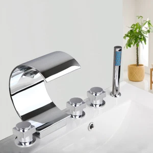 Juego de grifo mezclador lavabo lavabo bañera 5 piezas cromado cascada baño - Imagen 1 de 4