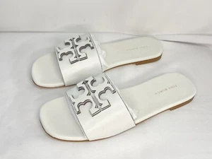 Sandali Tory Burch Ines Flat Slide in pelle di capra taglia 6 US Gardenia autentici nuovi - Foto 1 di 7
