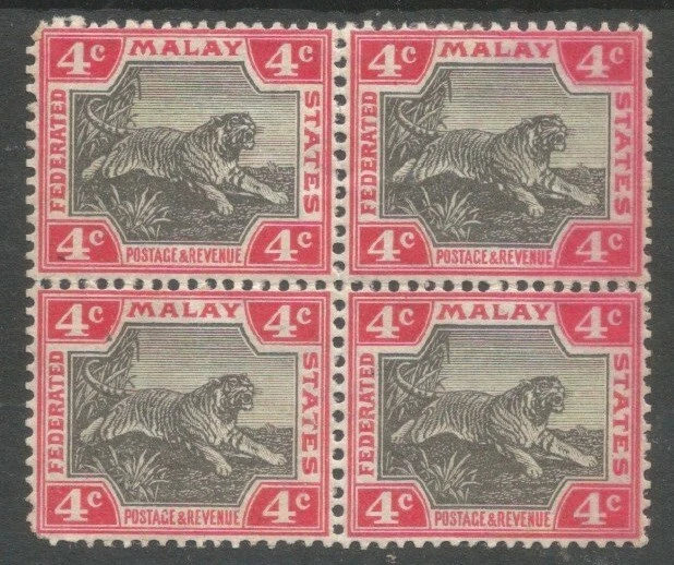 FMS MALAYA SG17  1900-01 QV 4c black & carmine mint block of 4 (lower pair MNH) - Image 1 of 2