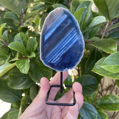 "BLUE AGATE CRYSTAL" - Natural Stone on Stand with Meaning Card from Brazil - image 1 of 4