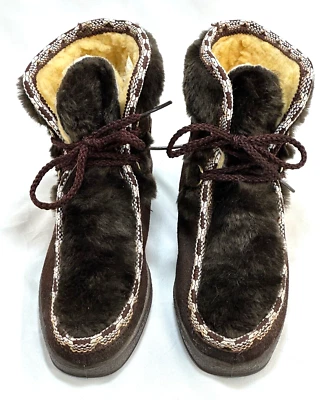 Vintage Quoddy Mocassim Marrom Botas Couro Sherpa Forrado com Cadarço Feminino tamanho 6 - Imagem 1 de 4
