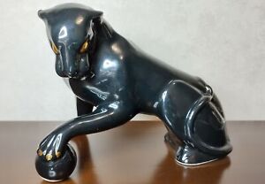 vintage Black Panther Sculpture Statue Figurine céramique Art Déco URSS...
