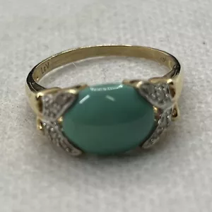 LEV 14K Yellow Gold 2.75CTW Turquoise & 0.05CTW Diamond Ring 3.6gr. Size 8.75 - Picture 1 of 12