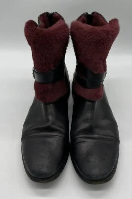 Bota de tornozelo Balenciaga couro preto com pele de animal borgonha tamanho 38,5 - Imagem 1 de 4