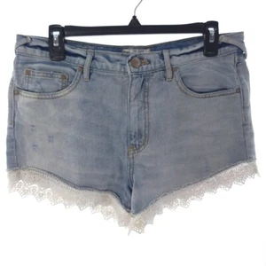 Free People Denim White Lace Trim Shorts Womens Size 29 - Picture 1 of 11