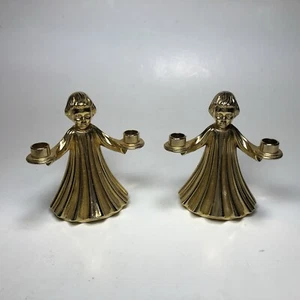 Pair Brass Choir Boy Dual Candle Holders Angel Christmas Italian Vintage - Picture 1 of 7