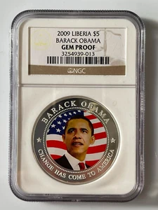 NGC- GEM PROOF 2009 Liberia $5 with Barrack Obama - Picture 1 of 2