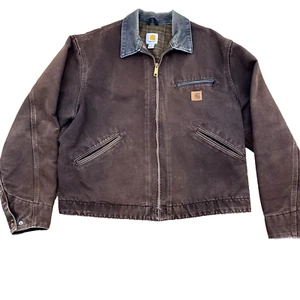 Vintage Carhartt CRAZY Faded & Distressed J97 DKB Dark Brown Detroit Jacket L - Picture 1 of 21