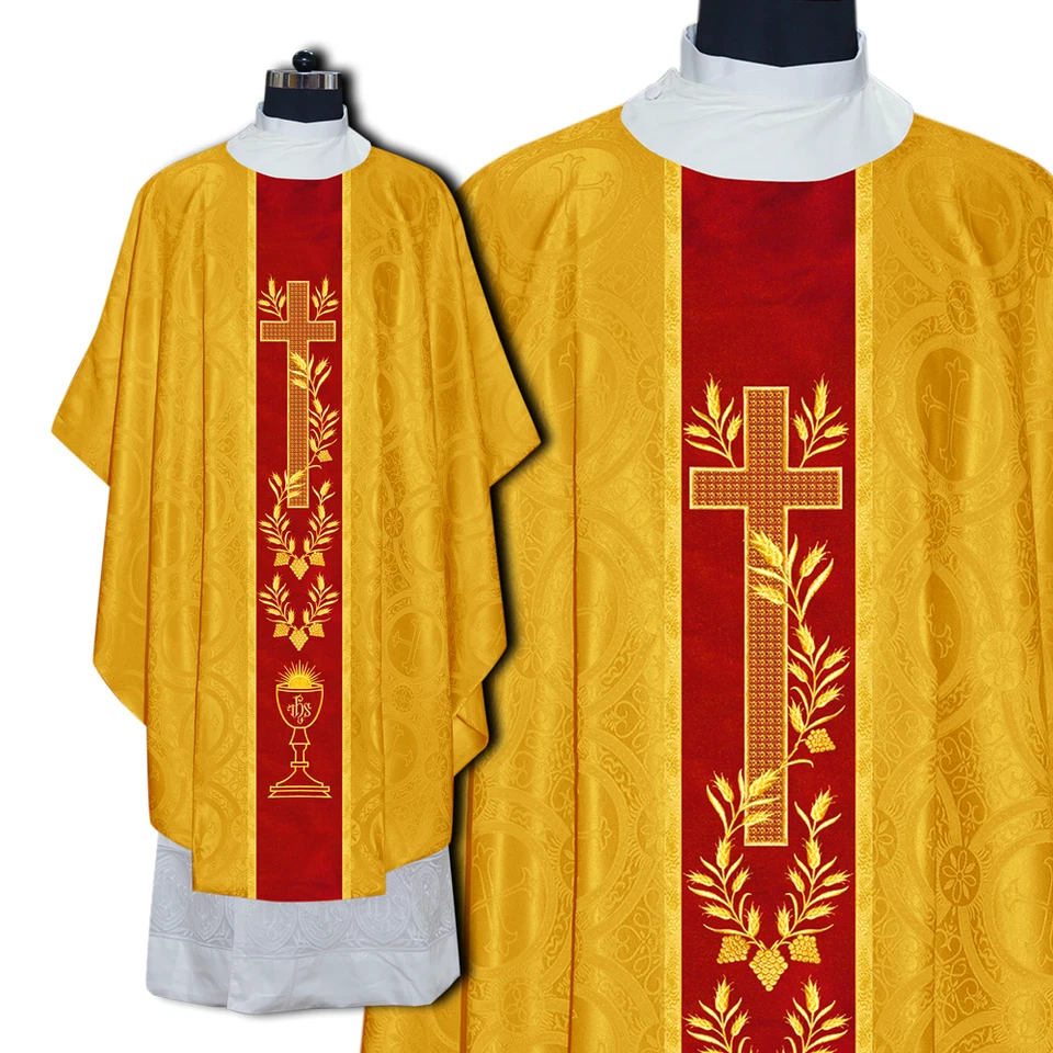 Casulla gótica con motivo de cruz y estola a juego Foto 1 de 1