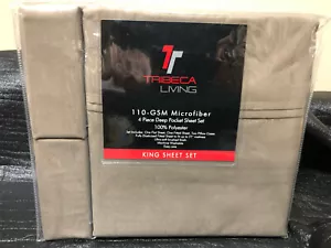 Tribeca Living Luxus Mikrofaser Solide Tiefe Taschen Laken Set 110 GSM Taupe König - Bild 1 von 3