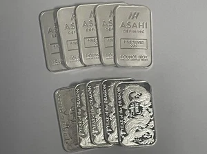 10 Stück - 1 oz Asahi Silberbarren "Jahr des Drachen 2024" .999 Feinsilber - Bild 1 von 2