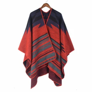 Women Ethnic Faux Wool Shawl Cloak Cape Boho Coat Poncho Cardigan Jacket Casual - Picture 1 of 8