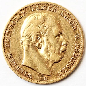 10 Mark Goldmünze 900 Gold 3,91 g Preussen Wilhelm I. 1874 B ss Gold Münze - Bild 1 von 2