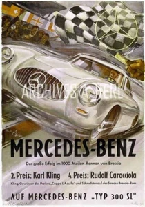 1952 Mille Miglia Automobile race poster advertisement print Mercedes 300 - Picture 1 of 1