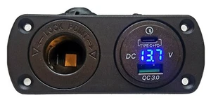 USB-C PD CAR CHARGER WITH QC3.0 + VOLT METER + 12 VOLT SOCKET FLUSH MOUNT AU - Picture 1 of 6