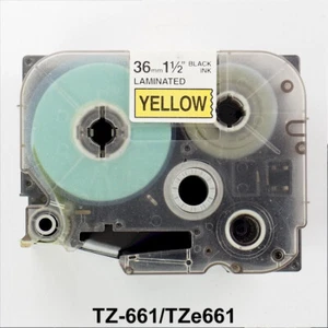 Cinta TZ OEM/GENUINA BROTHER P-Touch 1-1/2" ancho TZ-661/TZe661 *NEGRO sobre AMARILLO* - Imagen 1 de 2