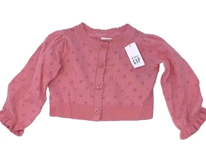 NWT Gap Baby Girls 18-24 Months Pink Coral Frost Pointelle Cardigan Sweater - Picture 1 of 6