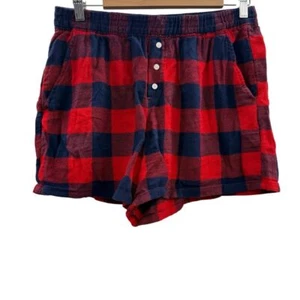 Aerie Red & Navy Blue Buffalo Check High Rise Pajama Shorts Sz M - Picture 1 of 10