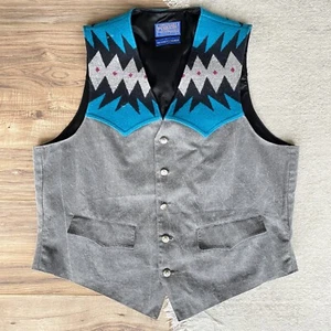 Vintage Pendleton High Grade Western Wear vest Made in USA Size L Wool Denim - Picture 1 of 10