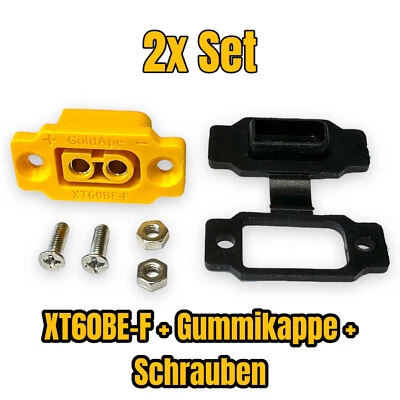 2x Goldstecker XT60BE-F Einbaustecker + Gummikappe Schrauben XT60 Female Lipo RC - Bild 1 von 4