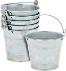 6 Pack Small Galvanized Metal Buckets With Handles, Mini Tin Pails For Party Fav