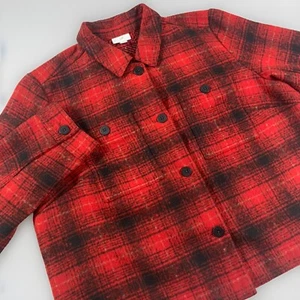 J. Jill Brushed Jacket Button Front Shacket Red Black Buffalo Plaid Women L Tall - Bild 1 von 9